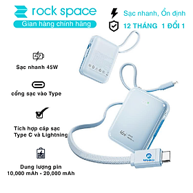 Pin sạc dự phòng ROCKSPACE C03 sạc nhanh 45W kèm dây sạc, dung lượng 20000mAh - hàng chính hãng có bảo hành