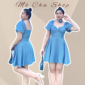 Đầm xòe jean chocker hoa cổ bigsize