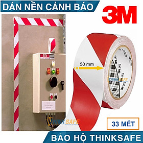 Băng keo dán nền cảnh báo 3M 767 sọc trắng đỏ, phân chia lối đi, cảnh báo nguy hiểm, keo dán chắc chắn bền màu ( 50mmX32.9m)