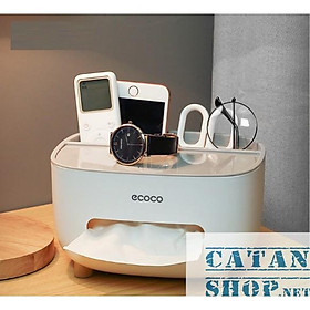 Hộp khăn giấy Ecoco, đựng remote, điện thoại để bàn Cao Cấp, Kệ để đồ dùng đa năng- GD465-HopKG-Ecoco
