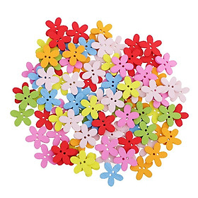 Pack of 100 Cute Multi Color Flower Buttons Mixed Wood Buttons Sewing Scrapbooking DIY Craft 2 Holes