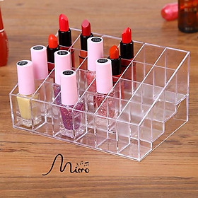 Mua Khay kệ đựng son trong suốt có 24 ô để đồ trang điểm mỹ phẩm nhỏ cùng cọ trang điểm chất liệu Mika trong suốt 5.0