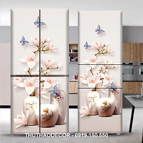 Decal 3D dán tủ lạnh cỡ đại size by size - BỘ 3 BÌNH HOA SANG TRỌNG