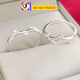 Nhẫn nữ bạc bản nhỏ phong cách styl đính đá cao cấp chất liệu bạc ta kiểu dáng thời trang có hộp đựng Bạc Quang Thản - Q