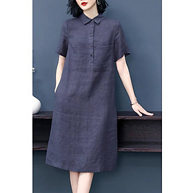 Hình ảnh Đầm suông công sở linen cổ sơ mi 2 túi sườn trẻ trung LAHstore, thời trang hè thu 2021