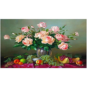 Tranh Đính Đá BÌNH HOA KHOE SẮC (ĐÁ ABC CAO CẤP). Kích Thước: 62cm x 50cm