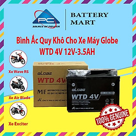 Bình Ắc Quy Khô WTZ5S 12V,4.2Ah/WTD 4V,3.5Ah hiệu GLOBE Cho Xe WAVE RS100/ WAVE RS 110/ AIRBLADE/ EXCITER 135 - WTD 4V