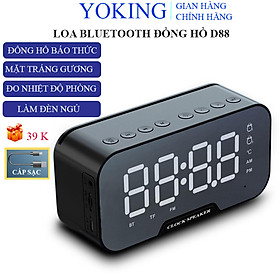 Loa bluetooth đồng hồ Yoking D88 mini không dây nghe nhạc làm đèn ngủ màn hình soi gương âm thanh lớn hàng chính hãng