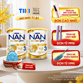 Bộ 2 Lon Sữa Bột Nestlé NAN SupremePro 3 với 5HMO giúp tăng đề kháng, đạm Gentle Optipro giúp dễ hấp thu & ngừa nguy cơ dị ứng (chàm sữa) - Tặng Vali cho bé (2-6 tuổi)
