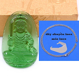 Mặt Phật Bất động minh vương 5 cm (size XL) thuỷ tinh xanh lá kèm móc và dây chuyền inox, Mặt Phật bản mệnh