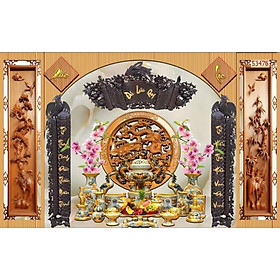 Mua tranh dán phòng thờ  bàn thờ 3D in vải lụa