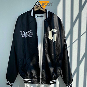 Áo khoác dù bomber nam nữ unisex form rộng 2 lớp nam nữ ulzzang, Áo khoác nỉ bomber nam nữ dù form rộng cao cấp, áo khoác nhung tăm họa tiết chữ G tweed đẹp phối gió màu đen