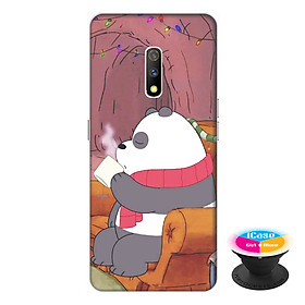 Ốp lưng dành cho điện thoại Realme X hình Gấu Bong Uống Trà - tặng kèm giá đỡ điện thoại iCase xinh xắn - Hàng chính hãng