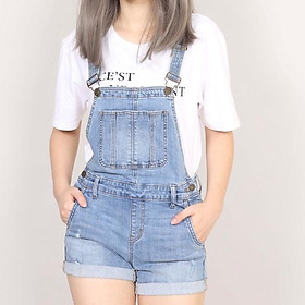 Quần Yếm bò Nữ basic Rách sọc ở túi dáng short CT JEANS