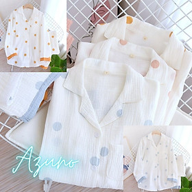 Đồ bộ, Pyjama Bầu Và Sau Sinh Dài Tay Azuno BZ185 Chất Liệu Đũi Cao Cấp Mặc Bốn Mùa Mát Mẻ - Bi xanh - M