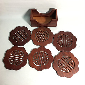 Mua Bộ lót ly gỗ hương cao cấp để bàn siêu đẹp MẪU CÁNH HOA