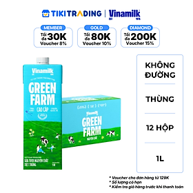 Thùng 12 Sữa tươi tiệt trùng Không đường Vinamilk Green Farm - hộp 1L