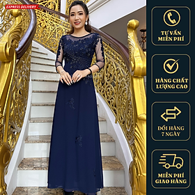 Áo Dài Dạ Hội Đám Hỏi Màu Xanh Đen Đính Đá Kết Hoa Anthea Dress