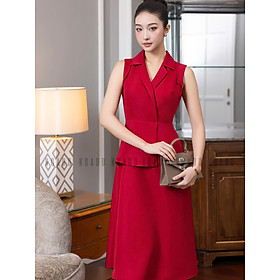 Đầm đỏ sát nách cổ vest NGADO , đầm kiểu Nữ , đầm công sở , dự tiệc
