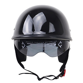 Bright Black Motorcycle Open Face Half Helmet DOT Drop Down Sun Visor M