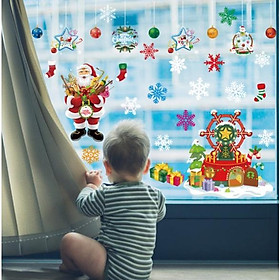 Decal trang trí Noel Hít Tĩnh Điện 2 mặt - RÈM PHỤ KIỆN PHỐI ĐU QUAY GIÁNG SINH