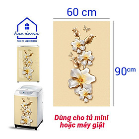 Decal dán tủ lạnh - máy giặt Hoa lan vàng 3D Huedecor chống nước, sẵn keo, đủ kích cỡ