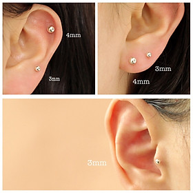 Bông tai nữ Bạc Quang Thản, khuyên tai nụ bi bạc ta có nhiều size lựa chọn - QTBT107