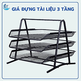 Kệ đựng tài liệu 3 tầng, giá để tài liệu, khay đựng đồ hồ sơ văn phòng khung kim loại có thể kéo ra kéo vào dễ lắp ráp