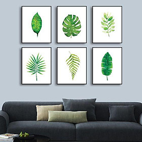 Bộ 6 tranh khung canvas treo tường lá cây nhiệt đới