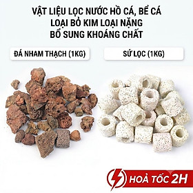 Combo Vật Liệu Lọc Nước Hồ Cá: 1kg Đá Nham Thạch + 1kg Sứ Lọc Loại Đẹp