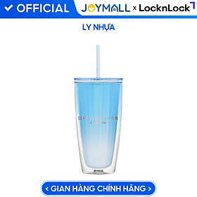 Mua Ly nhựa 2 lớp Lock&Lock màu xanh trắng HAP522BLU 750ml - Hàng chính hãng  có ống hút  có nắp đậy - JoyMall