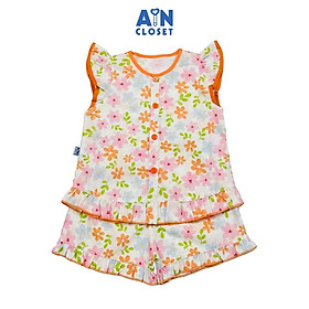 Bộ quần áo Ngắn bé gái hoạ tiết Hoa Sử Quân Tử Cam Cotton - AICDBGGXNO2F - AIN Closet