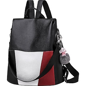 Women's Soft Leather Single Shoulder Bag Dual-style Anti-theft Colour Block Backpack