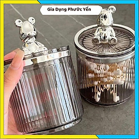 Mua HBK Lọ đựng tăm tăm bông thiết kế nắp gấu bearbrick độc đáo phong cách Châu Âu chất liệu nhựa trong suốt cao cấp