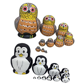 Hand Painted Animals Wooden Russian Nesting Dolls Matryoshka 2 Set 20pcs