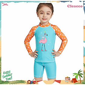 Bộ đồ bơi bé gái chống tia UV lên tới UPF 50++ , form dài tay chất vải co giãn 4 chiều cao cấp , cho bé gái cao 95 cm - 135 cm - Tặng kèm nón bơi vải