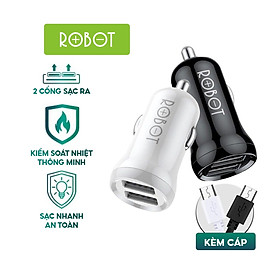 Mua Tẩu Sạc Cốc Sạc Ô Tô ROBOT RT-C07 2 Cổng USB 2.4A Kèm Cáp Sạc - Hàng Chính Hãng