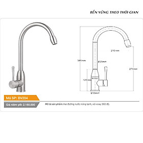 Mua Vòi cố định cổ hình bầu dục xoay 360 độ nóng lạnh inox Tundo Boss BV204 395*50*275 mm