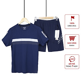 Combo Áo Thun Xanh Dương Có Cổ Và Quần Đùi Chất Liệu Si Dù Xanh Dương Đậm Hàng Thời Trang Cao Cấp Big Sport