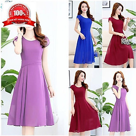 Đầm dự tiệc váy đầm nữ xoè voan Cao Cấp Đi Dự Tiệc Dạo Phố Cổ tròn tay búp ngắn màu tím màu xanh màu đỏ