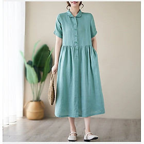 Đầm váy thiết kế cổ sơ mi, chất linen thoải mới, dễ mặc, siêu xinh mẫu mới