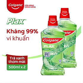 Bộ đôi Nước súc miệng Colgate diệt 99% vi khuẩn Plax trà xanh 500ml/chai