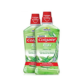  Bộ đôi Nước súc miệng Colgate diệt 99% vi khuẩn Plax trà xanh 500ml chai 