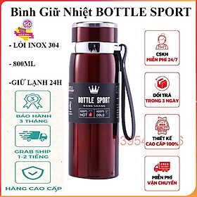 Bình nước giữ nhiệt BOTTLE SPORT lõi Inox 304 cao cấp dung tích 800ml giữ đá 12 tiếng - ĐỎ TƯƠI