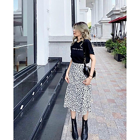 Chân váy xòe dáng dài phong cách vintage và áo phông chữ thời trang BANAMO FASHION 591
