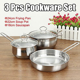 Stainless steel cooking utensils three piece set of pot, soup pot, fry pot, gift combination pot set 10yue