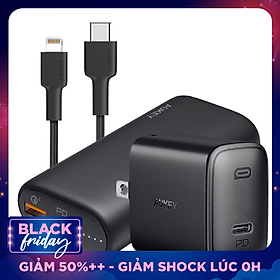 Combo Pin Sạc Dự Phòng Aukey 10.000 mAh PB-Y36, Cốc Sạc Nhanh PA-F1, Cáp C To Lightning CB-CL - Hàng Chính Hãng
