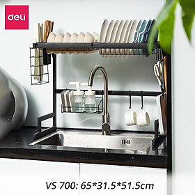 Kệ Chén Bát Nhà Bếp Đa Năng Deli - Chống Xước Sơn Đen Tĩnh Điện Giá Úp Bát Trên Bồn Rửa Ráo Nước - Kèm Các Phụ Kiện Treo Ống đũa, Dao Kéo, Có Thể Kéo Dãn Thông Minh Tuỳ Loại - Nhiều Kích Cỡ - VS700
