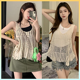 Áo LƯỚI len dệt kim ĐI BIỂN không tay loại 1 thời trang mùa hè xinh xắn