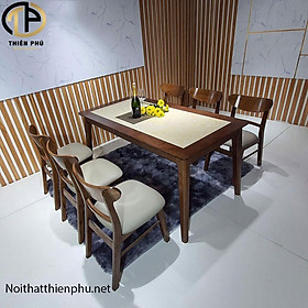 Mua Bộ Bàn Ăn Gỗ Tần Bì Mặt Đá 6 Ghế Lunar